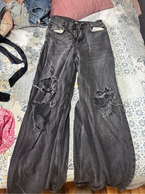 BDG Black Distressed Wide-Leg Jeans